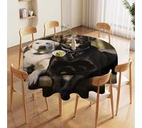 DJUETRUI Nappe ronde motif labrador, 91,4 x 91,4 cm, imperméable, résistante aux taches, lavable, nappe de table de style rustique pour pique-nique, fête, vacances, mariage, maison