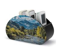 DJUETRUI Nature Forest Mountain Support de télécommande en cuir synthétique avec 5 compartiments pour télécommandes TV, contrôleurs multimédias, fournitures de bureau