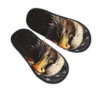 DJUETRUI Pantoufles en fourrure pour homme et femme - Antidérapantes en mousse à mémoire de forme - Motif drapeau et aigle - Chaussures d'hiver en peluche pour intérieur et extérieur - Taille M - Noir