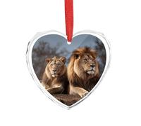 DJUETRUI Pendentif en forme de cœur en cristal transparent avec deux lions - Décoration romantique à suspendre pour la maison, la fenêtre, la voiture, la fête de mariage - Ornement à suspendre