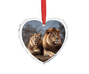 DJUETRUI Pendentif en forme de cœur en cristal transparent avec deux lions - Décoration romantique à suspendre pour la maison, la fenêtre, la voiture, la fête de mariage - Ornement à suspendre