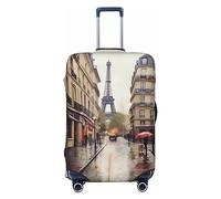 DJUETRUI Rainy Street in Paris Housse de bagage anti-poussière élastique lavable Protection de bagage de voyage pour bagages de 45,7 à 81,3 cm, Noir , L