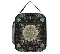 DJUETRUI Sac à déjeuner isotherme réutilisable pour femme - Petite boîte à déjeuner pour homme - Motif floral foncé