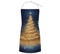DJUETRUI Tablier de chef avec poches - Imperméable - Motif sapin de Noël à paillettes dorées - Tablier réglable pour homme et femme - Motif sapin de Noël doré pailleté - 70 x 80 cm, Sapin de Noël à