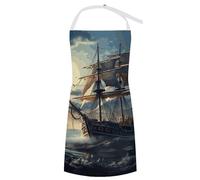 DJUETRUI Tablier de chef avec poches - Imperméable - Motif voilier - Tablier réglable pour homme et femme - 70 x 80 cm, Voilier nautique., 70x80cm