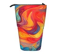 DJUETRUI Trousse à crayons télescopique à effet artistique avec impression colorée - Porte-stylos portable - Trousse à crayons sur pied - Organiseur à fermeture éclair - Taille unique - Noir, Noir ,