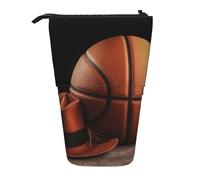 DJUETRUI Trousse à crayons télescopique avec imprimé basket-ball et chapeau - Porte-stylos portable - Trousse à crayons sur pied - Grande pochette à crayons - Noir - Taille unique, Noir , Taille