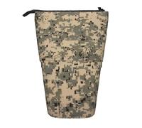 DJUETRUI Trousse à crayons télescopique avec imprimé camouflage numérique de l'armée - Portable - Trousse à crayons sur pied - Grande trousse à crayons avec fermeture éclair - Noir - Taille unique,