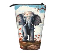 DJUETRUI Trousse à crayons télescopique avec imprimé éléphant de dessin animé, portable, trousse à crayons sur pied, organiseur à fermeture éclair, noir, taille unique, Noir , Taille unique