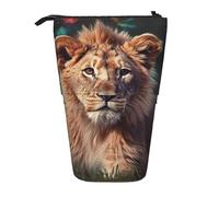 DJUETRUI Trousse à crayons télescopique avec imprimé lion - Portable - Pour papeterie - Fermeture éclair - Taille unique - Noir, Noir , Taille unique