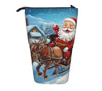 DJUETRUI Trousse à crayons télescopique avec imprimé Père Noël et renne de Noël - Porte-stylos portable - Trousse à crayons sur pied - Grande trousse à crayons avec fermeture éclair - Noir - Taille