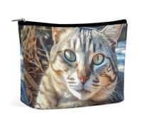 DJUETRUI Trousse de maquillage de voyage pour femme - Grand organisateur de maquillage - Chat allongé sur l'herbe - Trousse de toilette à fermeture éclair - Chat allongé sur l'herbe - Taille unique -