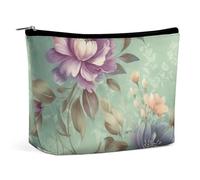 DJUETRUI Trousse de maquillage de voyage pour femme - Grande trousse de maquillage - Fleurs sur fond vert - Trousse de toilette à fermeture éclair - Fleurs sur fond vert - Taille unique - Trousse de
