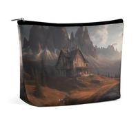 DJUETRUI Trousse de maquillage de voyage pour femme - Grande trousse de maquillage - Trousse de toilette avec fermeture éclair - Taille unique - Maison sur une colline, taille unique, House on Hill,