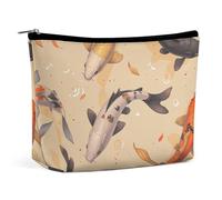 DJUETRUI Trousse de maquillage de voyage pour femme - Grande trousse de toilette avec fermeture éclair - Taille unique - Sac à maquillage portable, carpe de poisson bronzé, taille unique, Carpe de