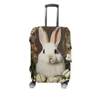 DJUETRUI Une belle housse de bagage blanche en forme de lapin résistant à la poussière, élastique et lavable, protection de bagages de voyage extensible pour bagages de 48 à 81 cm, Style :, M