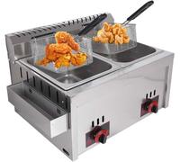 DJXLMN Friteuse à gaz commerciale en acier inoxydable pour frites - Friteuse à double comptoir GPL avec paniers amovibles, puissance de feu réglable, parfaite pour les restaurants et les cuisines à