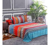 DJY Parure de lit bohème (4 pièces) - Taille complète - Rayures tribales colorées - 35,6 cm de Profondeur - Drap-Housse Ethnique bohème - 2 taies d'oreiller