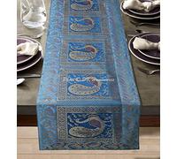 DK Homewares Traditionnel Décor De Table 40 X 150 Cm Nappe De Table Brocart Turquoise Jacquard Rectangle 5 Ft Chemin De Table (60 X 16 Pouces/Turquoise Gold)