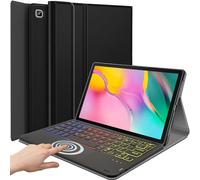 DKAHOEE Étui avec clavier rétroéclairé pour Samsung Galaxy Tab A 10.1 version 2019 (SM-T510/T515/T517), clavier sans fil rétroéclairé arc-en-ciel à 3 zones avec support fin pour Galaxy Tab A 10,1"