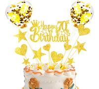 DKBT Decoration Gateau Anniversaire 70th Cake Topper Happy Birthday Joyeux Anniversaire Decoration,Or