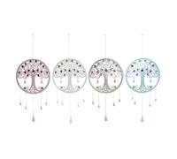 DKD Home Decor Décoration Suspendue Arbre Bleu Blanc Gris Rose 33 x 3 x 81 cm (4 unités)