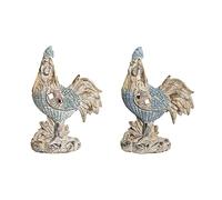 DKD Home Decor Figurine décorative 14,3 x 7,5 x 20 cm Bleu Turquoise Coq décapé (2 unités)