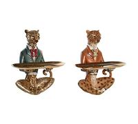 DKD Home Decor Figurine décorative Léopard Colonial 17,5 x 13,5 x 26 cm Bleu Doré Marron (2 unités)