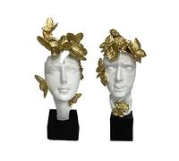 DKD Home Decor Figurine décorative Visage Or Blanc 14 x 11 x 32 cm (2 unités)