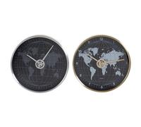 DKD Home Decor horloge murale de la marque noire en aluminium Crystal Gold Silver Plated World Map (2 pièces) (30 x 4.3 x 30 cm) (Numéro d'article : S3016704)