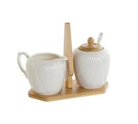 DKD Home Decor Lait et sucrier Blanc Naturel Bambou Porcelaine 19,5 x 9 x 17 cm