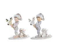DKD Home Decor Lot de 2 décorations de Noël en résine Blanc/Gris/Rose 11 x 5,5 x 12 cm