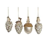 DKD Home Decor Lot de 4 décorations de Noël en résine Marron et doré 5,5 x 5,5 x 11 cm