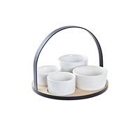 DKD Home Decor Set d'apéritif blanc naturel et noir, en métal, bambou et grès (20 x 20 x 14 cm) (5 pièces)