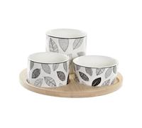 DKD Home Decor Set d'apéritif couleur naturelle, blanc et noir, en bambou et grès (4 pièces) (20 x 20 x 8 cm)