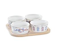 DKD Home Decor Set d'apéritif de la Marque, Couleur Bleue, en Bambou et grès (19,7 x 19,7 x 1 centimètres)