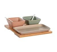 DKD Home Decor Set d'apéritif de la Marque Multicolore, en Porcelaine et Bambou (23,5 x 24 x 1,5 cm) (6 pièces)