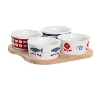 DKD Home Decor Set d'apéritif méditerranéen Casas de la Marca, Couleur Bleu, Blanc et Rouge, en grès (19,7 x 19,7 x 1 centimètres)