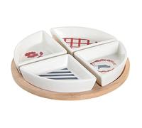 DKD Home Decor Set d'apéritif méditerranéen Casas de la Marca, couleur bleu, blanc et rouge, en grès (21,5 x 21,5 x 1 cm)