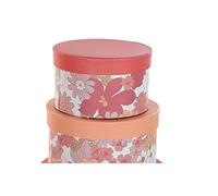 DKD Home Decor Set de boîtes de rangement empilables fleurs rayures fuchsia blanc pêche carton (37,5 x 37,5 x 18 cm)