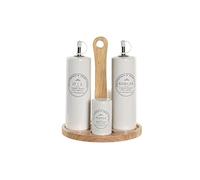 DKD Home Decor Set huilier et vinaigrier de la Marque, Couleur Blanche, en grès et Bois (15 x 18 x 22 centimètres)