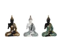 DKD Home Decor Statuette décorative 19 x 10 x 26,5 cm Bleu doré Bouddha Oriental Vert (3 pièces)