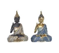 DKD Home Decor Statuette décorative Bouddha Oriental 17 x 9 x 25 cm (2 unités) Bleu Doré Marron