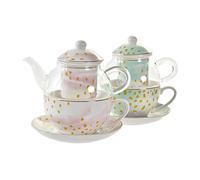 DKD Home Decor Théière en Verre Porcelaine Rose Transparent Blanc Vert (2 unités)