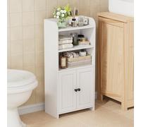 DKDAHIO Organiseur de petit espace, armoire en rotin jaune, unité de rangement d'angle, support de papier toilette étroit, étagère réglable, armoire à 2 portes, solution d'organisation de salle de