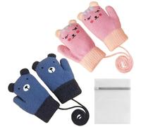 DKDDSSS 2 Paires Moufles Enfant, Gants d'Hiver Gants Enfant, 1 à 4 ans Enfants Thermique Mitaines avec Corde, Mignon Moufle pour Garçon Fille Gants de Neige (bleu)