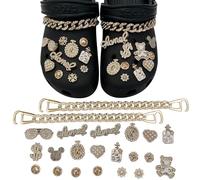 DKDDSSS 22 PCS Doré Charms de Chaussure, Accessoires de Fleur de Chaussure en Strass, Décorations de Chaussures de Bricolage, pour Adultes, Femmes et Filles, Bricolage