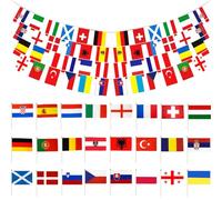 DKDDSSS 26 Pièces Guirlande de Drapeaux du Monde Bannière de 24 Pays, Drapeau de chaîne de l'Union européenne, pour l'inauguration, Bar Sportif, Evénements de Fête