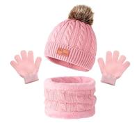 DKDDSSS 3 en 1 Echarpe et Gants Ensemble Bonnet, Enfant Hiver Tricoté Tour de Cou Chaud Bébé Gants Bonnet, Hiver Accessoires Ensemble Set de 3 Pièces, Bonnet Enfant Fille, pour Fille 1-6 Ans