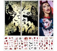 DKDDSSS 30Pcs Tatouage Halloween, 2Pcs Fenêtre Autocollants, Stickers pour Décoration Halloween